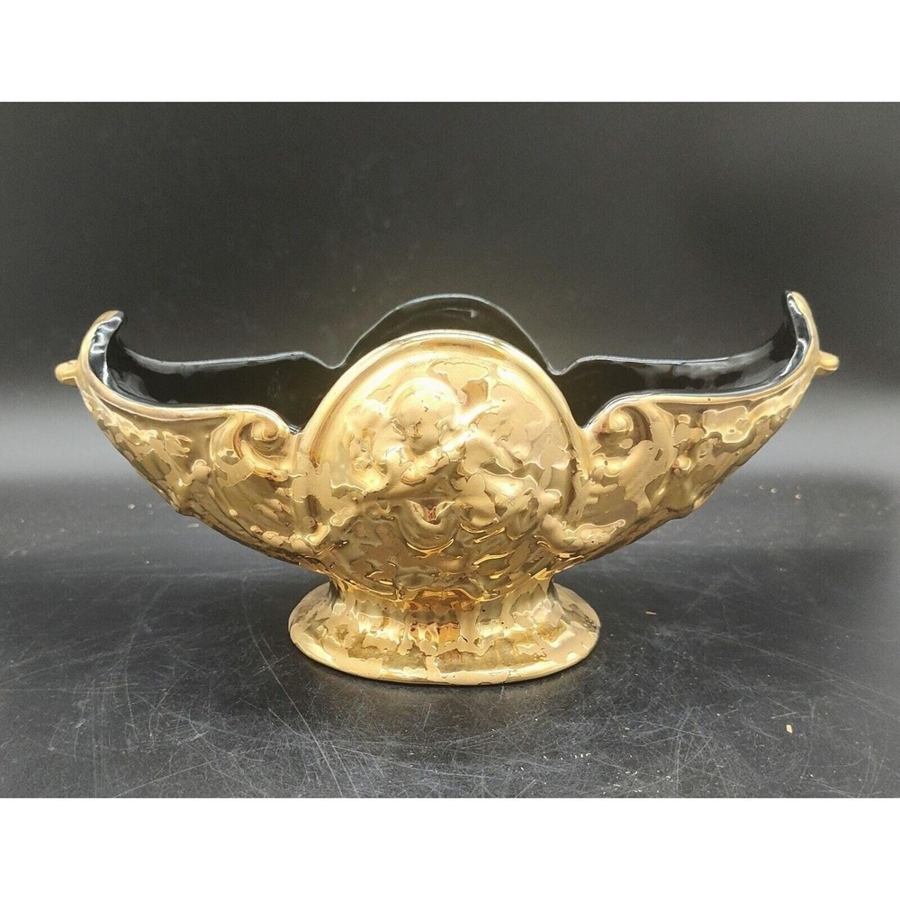 Vintage Weeping Ware 23 Karat Gold Vase Planter Black Pedestal 10.5"